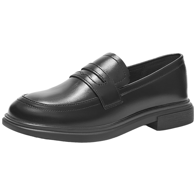 Hotwind Black Loafers for Women, New Classic Soft-Soled Black Flats, Retro British Style Leather Shoes, Women's Footwear
