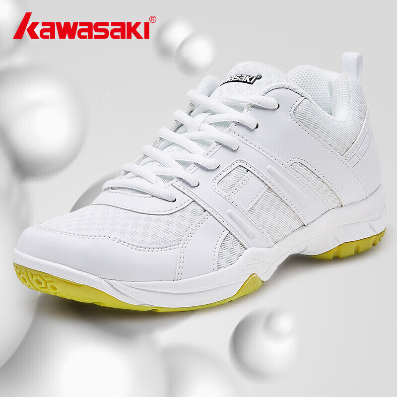 KAWASAKI Badminton Shoes, Wear-Resistant, Shock-Absorbing, Breathable, Men's And Women's Sports Running Shoes, K-073D Professional Model, White, Size 35