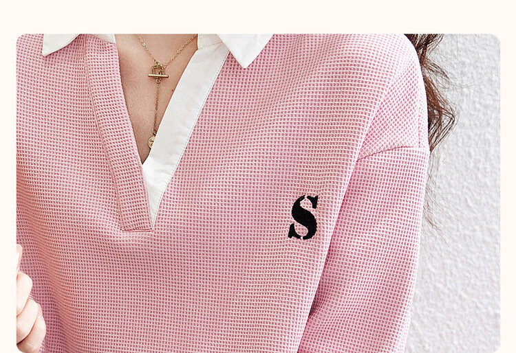Dme [Waffle Knit Patchwork Sweatshirt] Spring And Autumn Lapel Drop Shoulder Long Sleeve Slightly Stretchy Loose Sweatshirt for Women, Mustard Yellow, S 5
