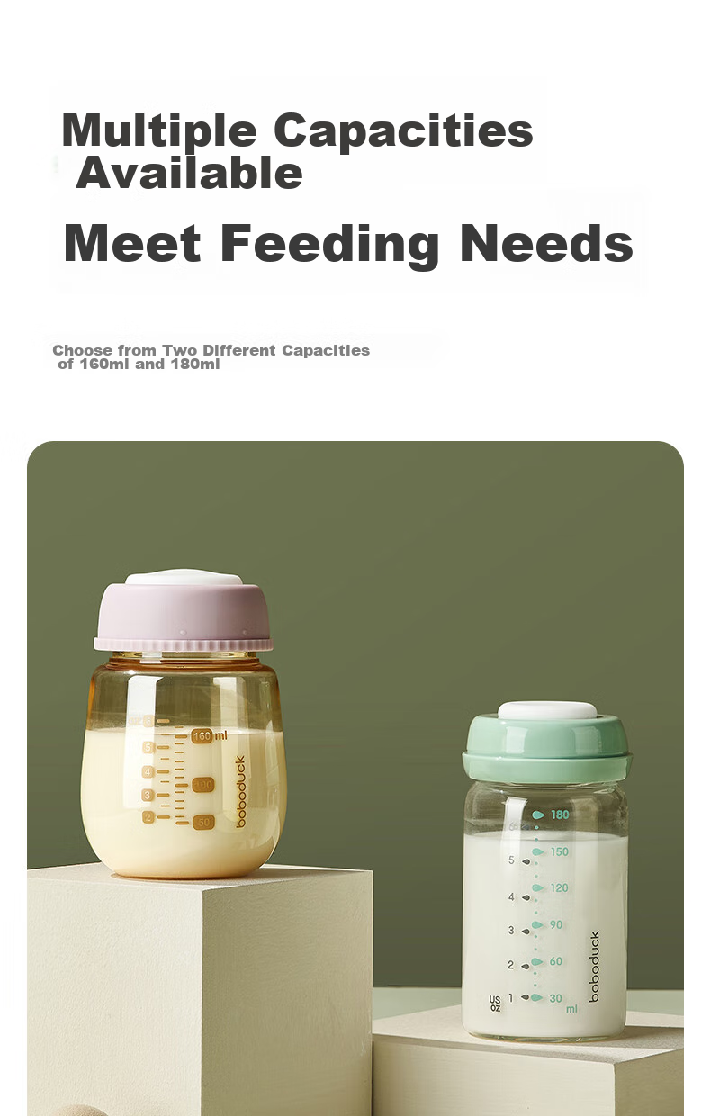Boboduck Glass Breast Milk Storage Bottle, Wide Neck 180ml, 9310 10