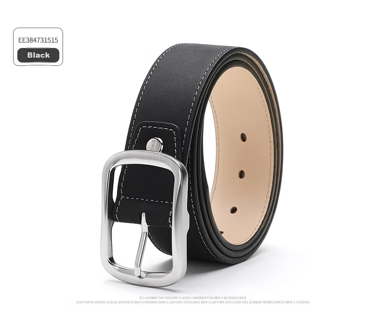 ELLE HOMME Men's Leather Belt with Pin Buckle, Top-Grain Cowhide Casual Trouser Belt for Men, Birthday Gift for Boyfriend 10