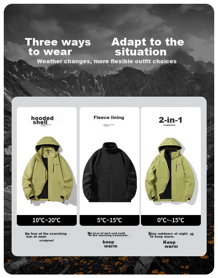 JEEP Men's Loose-Fit Hooded Three-In Sports Outdoor Jacket, Model 670-2, Green, Size XL 5