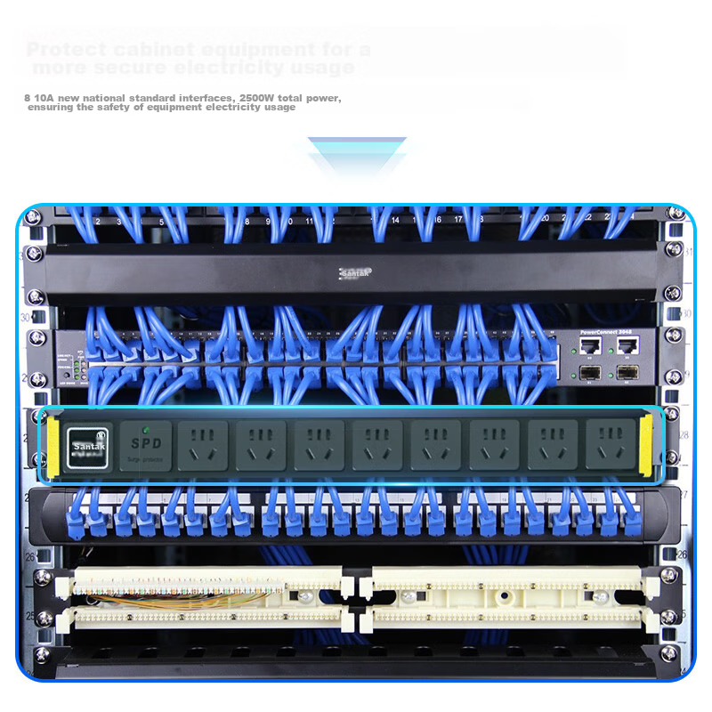 Santuo PDU Cabinet Power Socket, 8-Outlet 10A Power Strip with Switch, New National Standard High-Power Industrial Server Room Cabinet Dedicated Multifunctional Power Strip TS8012 7