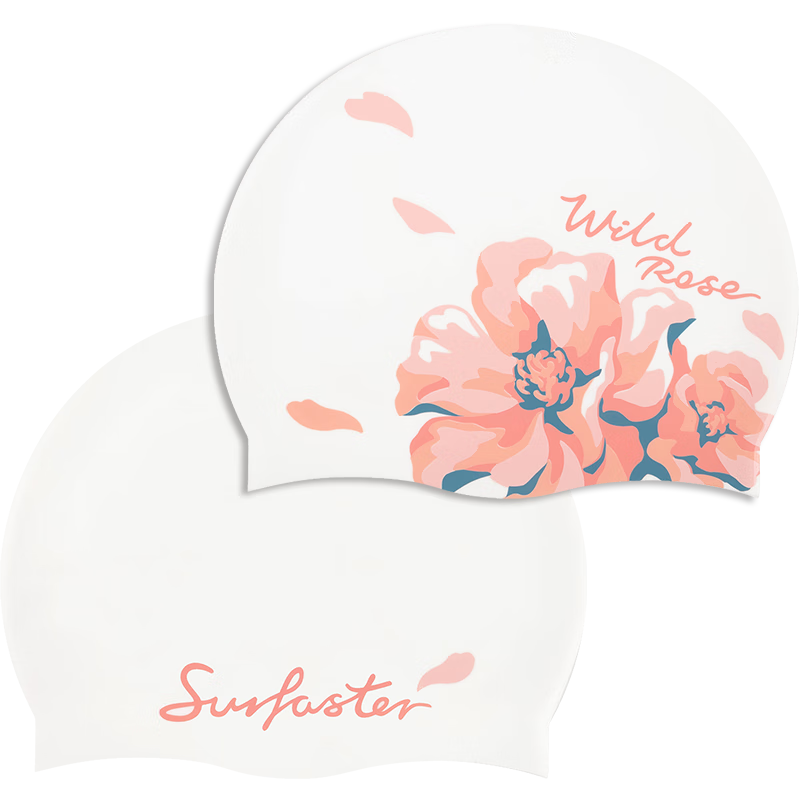 Sulang Large Size Swim Cap for Women with Long Hair, Ear Protection, Adult Silicone Waterproof Non-Binding Fashionable Swimming Cap, Summer Rose