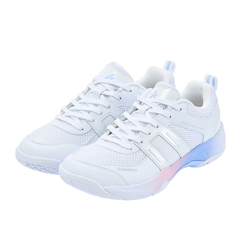 KAWASAKI Badminton Shoes for Men And Women, Shock-Absorbing, Wear-Resistant, Breathable Sports Shoes Puff K-073d Plus Rainbow White 35