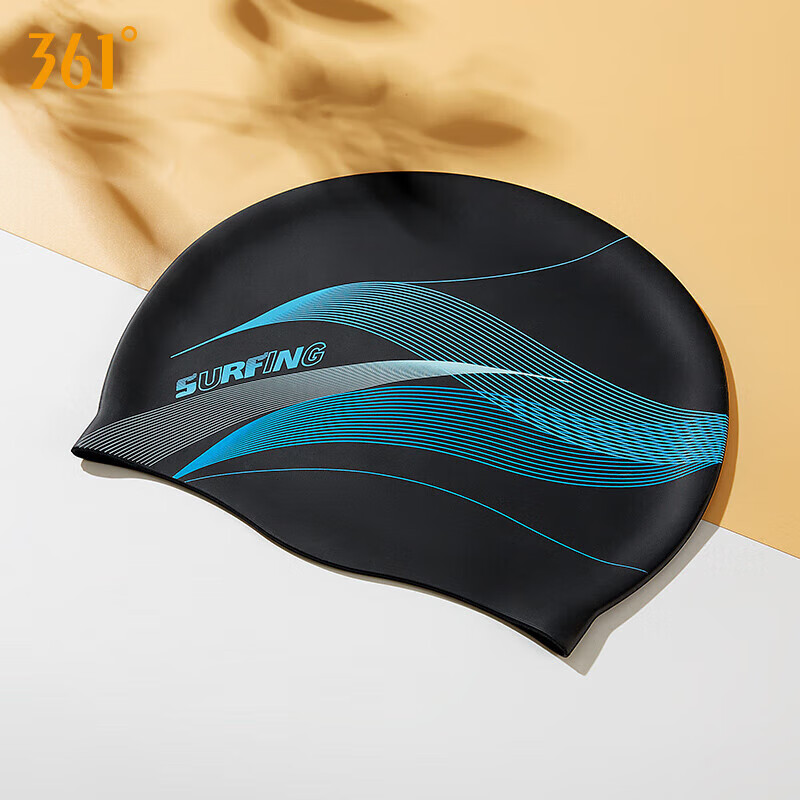 361° Adult Silicone Swim Cap for Men And Women, Waterproof Comfortable Non-Binding Large Head Circumference Swimming Printed Cap, Black