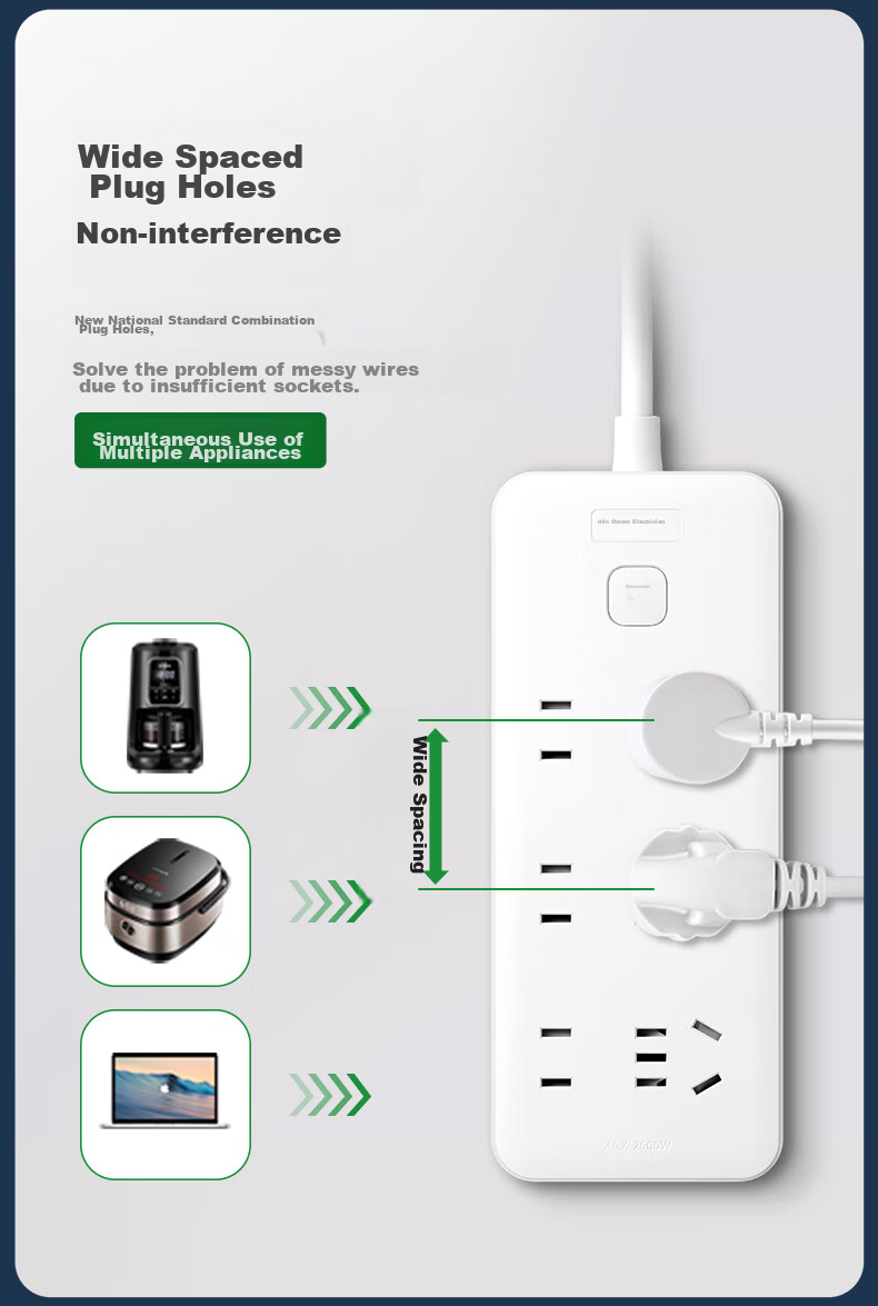 NVCleishidiangong New National Standard, 6-Outlet 3-Meter Power Strip, Socket Extension Cord, EP461 11
