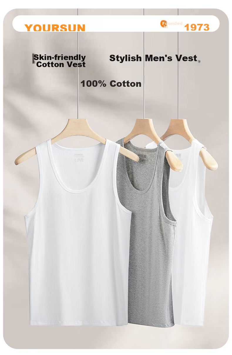 Yiershuang [100% Cotton, 3-Pack] Men's Ribbed Pure Cotton Sports Tank Top Undershirt 1