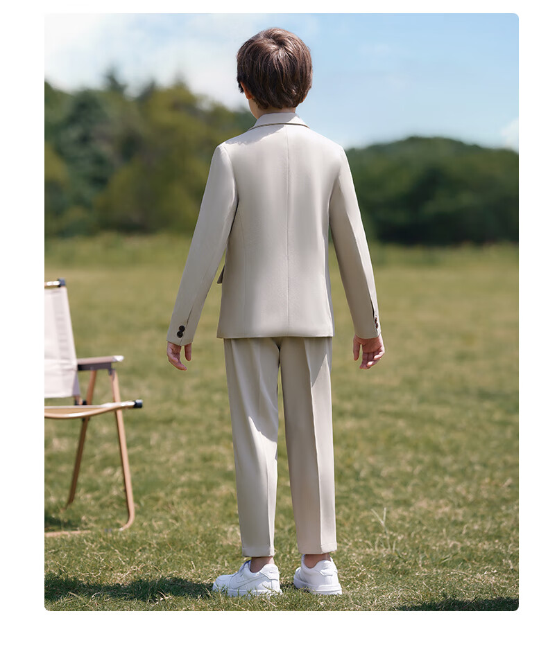 Luomeng Boys' British Style Formal Suit Spring And Autumn Casual Blazer, Beige, Size 110 15