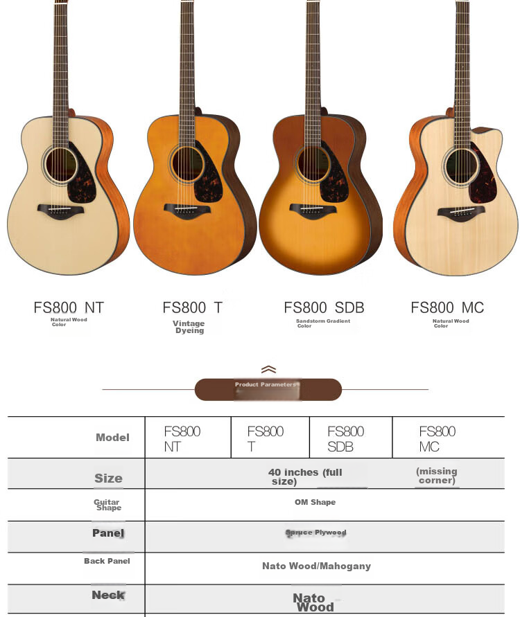 YAMAHA FG800MC Acoustic Solid Wood Top Beginner Folk Guitar Cutaway 41-inch Natural Wood Color 5