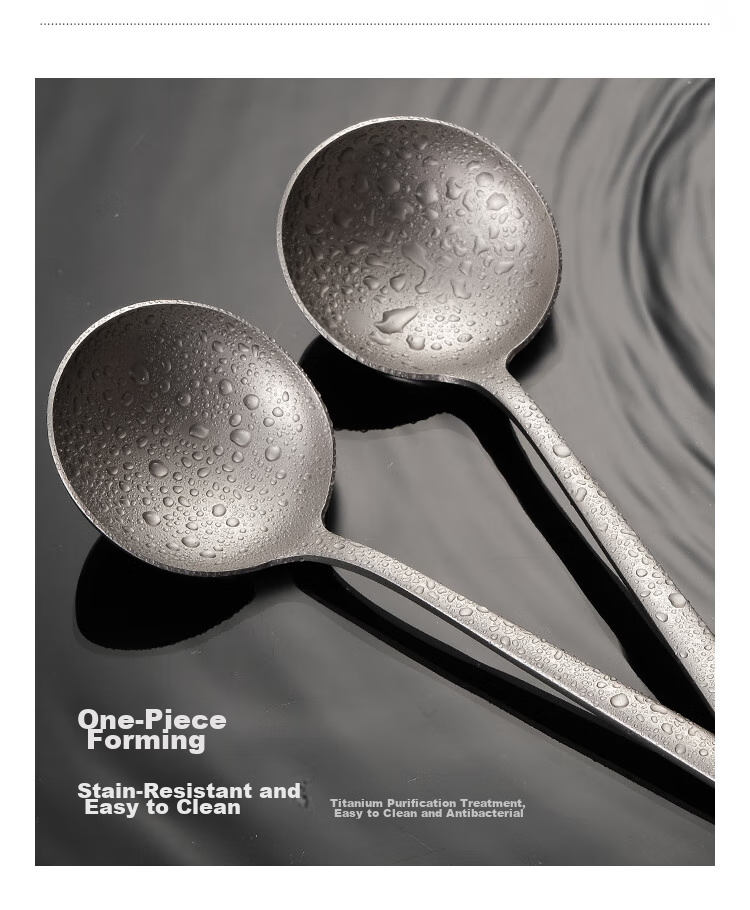 MAXCOOK Pure Titanium Soup Ladle And Spoon, Flat Bottom Large Serving Spoon Round Bottom Dining Spoon Rice Spoon MCCU1792 7