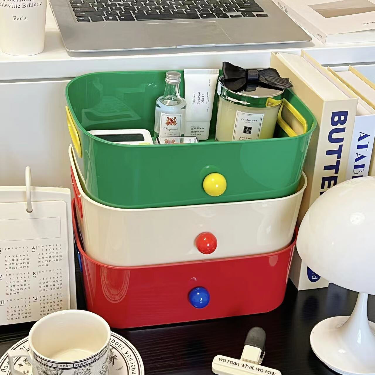 Fan Ye's Set of 3 Dopamine Storage Boxes Desktop Organizer Snack Basket Toy Bin Stationery Makeup Miscellaneous Items Holder 5