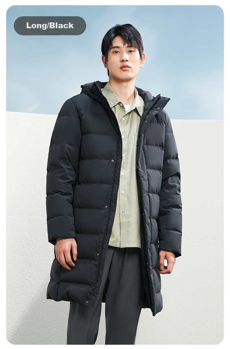 JD Original down Jacket for Men, Duck Down Thickened Cold-Resistant Workwear Puffer Coat Water-Repellent Winter Mid-Length Black Coat Size S 24
