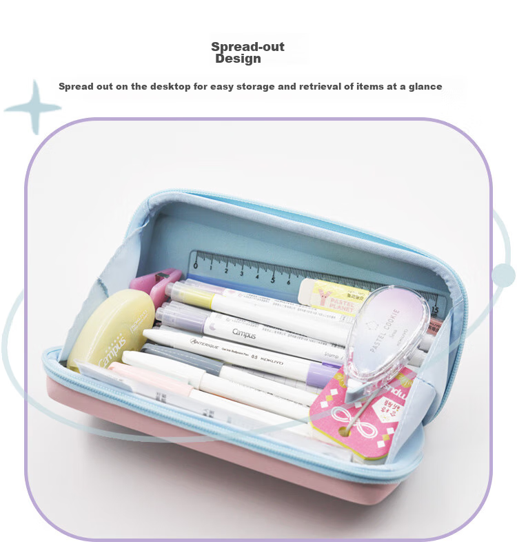 KOKUYO Light-Colored Planet Desktop Open Pencil Case, Student Storage Pencil Box, Blue, 1 Piece, WSG-PCJ202B 5