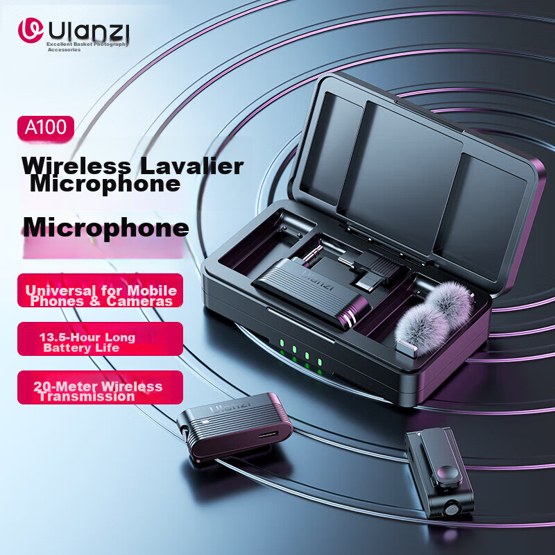 Беспроводной петличный микрофон Ulanzi A100 Type-C для прямой трансляции и записи, шумоподавление, для TikTok, караоке, телефона и камеры
