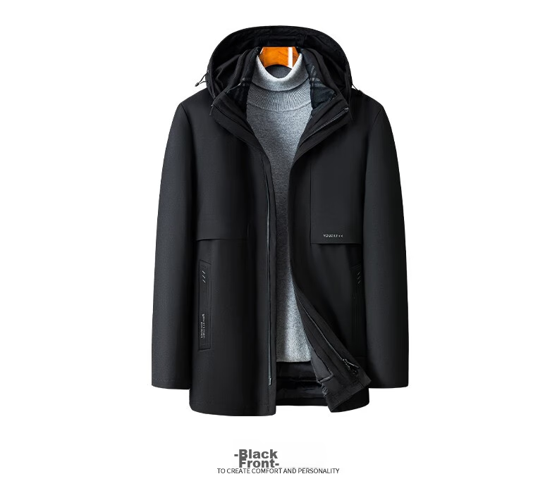 SHANSHAN Detachable Inner Lining Three-In down Jacket for Men, Goose Down Mid-Length Thick Warm Dad Coat Outerwear Men's 2XL 35