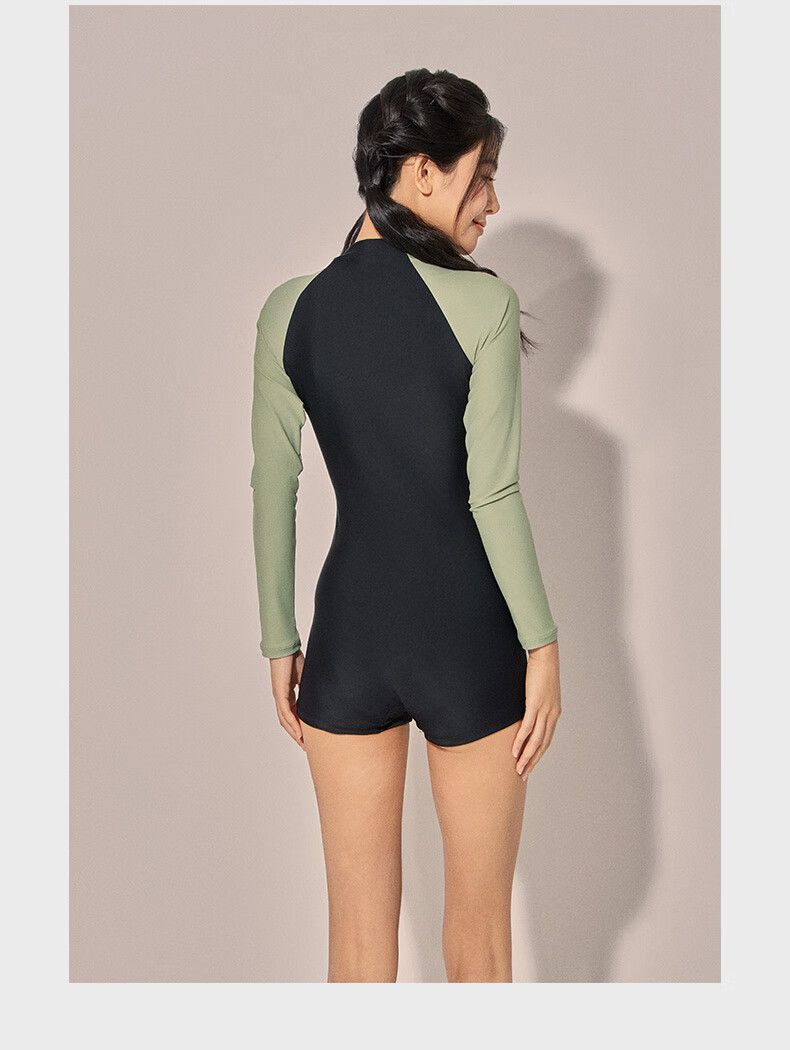 Sanqi One-Piece Swimsuit for Women, Conservative Boyshort Style, Tummy Control, Slimming, Long Sleeve, Plus Size, Athletic Swimwear, Hot Spring Diving Suit, Black, XXXL 11