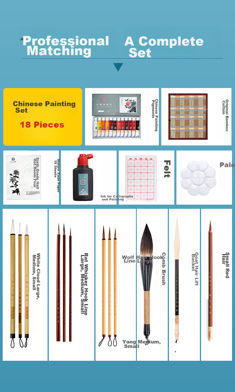 Liupintang Chinese Painting Brush Set, Mixed Hair And Goat Hair Outline Brush White Cloud Brush, Student Chinese Painting Fine Brush Calligraphy Pigment Painting Brush 3