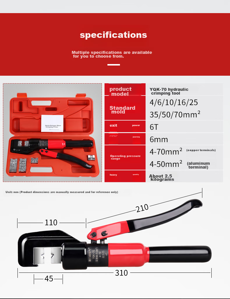 DELIXI ELECTRIC Manual Hydraulic Crimping Pliers, Household Wire Crimper, Labor-Saving Terminal Pliers for Copper And Aluminum Terminals, 4-70 Square Mm 14