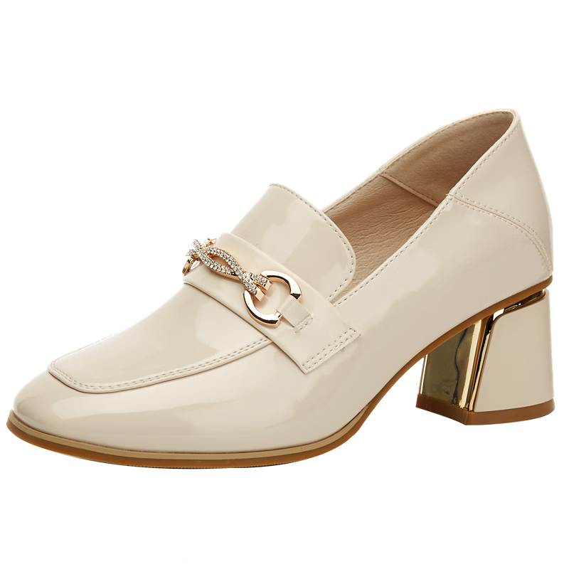 DAPHNE Professional Women's Single Shoes with Thick High Heels, Comfortable Round Toe, Height-Increasing, Two-Way Wear Loafers Women's Shoes 4622404006 Beige 37