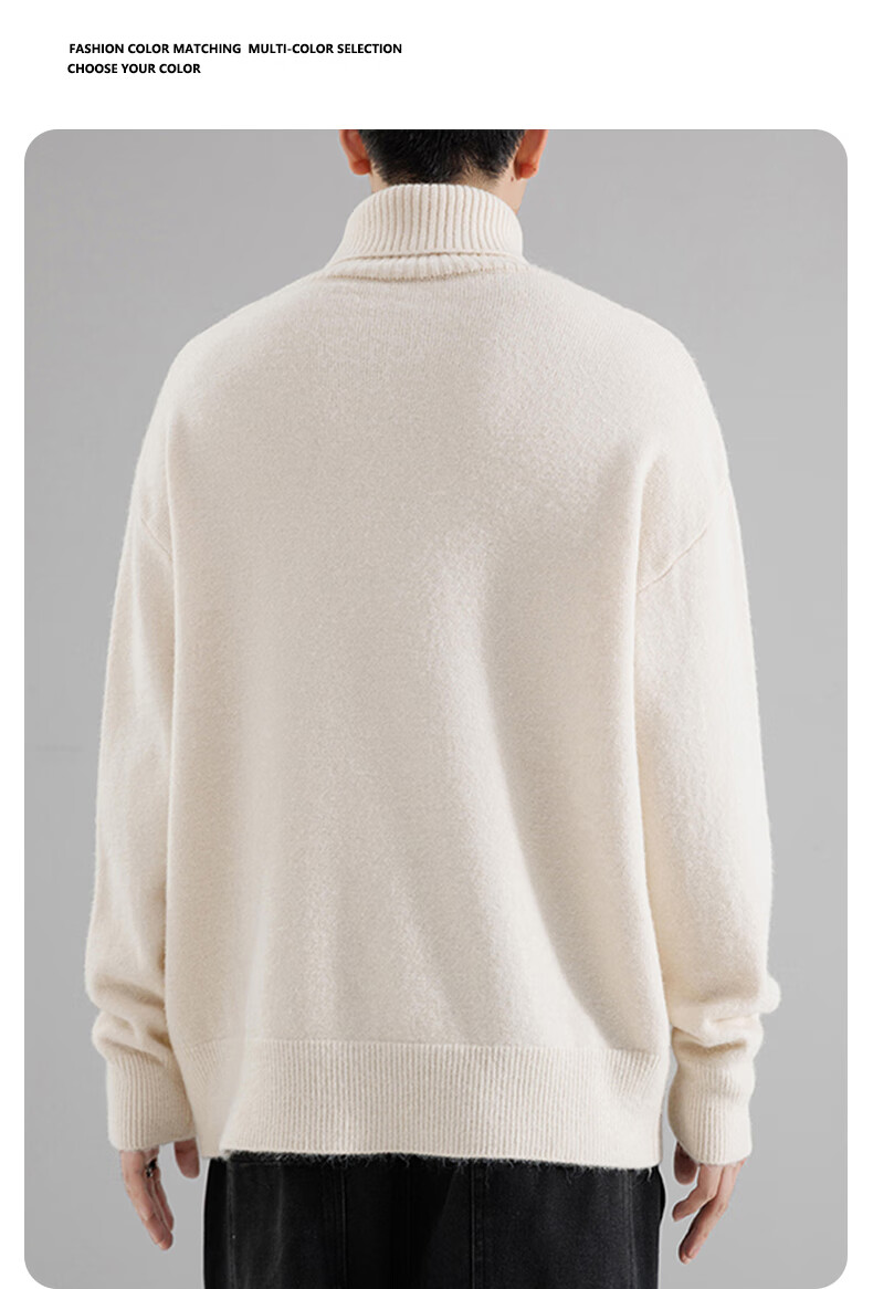 Dingfengbaoluo High Neck Sweater Men Autumn Winter Lazy Style Knit Loose Warm Base Shirt Top DFL55 Gray M 5