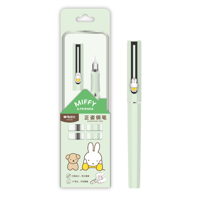 M&G Stationery Miffy Posture Correction Fountain Pen Set (Fountain Pen *1 + Ink Converter *1), EF Nib, 3.4mm Diameter, Replaceable Cartridge, Back-To Writing, FFPU2703 Gree