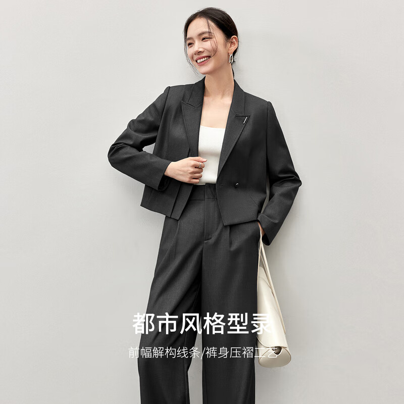 Sentubila Professional Interview Suit Set for Women, Spring And Autumn Style, Formal Wear with High-End Feel, Complete Outfit Including Blazer And Pants, Black, Size L