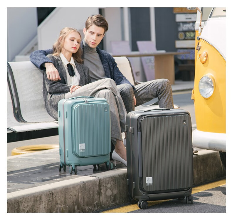 CROWN Zipper Aluminum Frame Suitcase, Carry-On Luggage, Large Capacity Front-Opening Case, Small Size 5278-20 Beige 18
