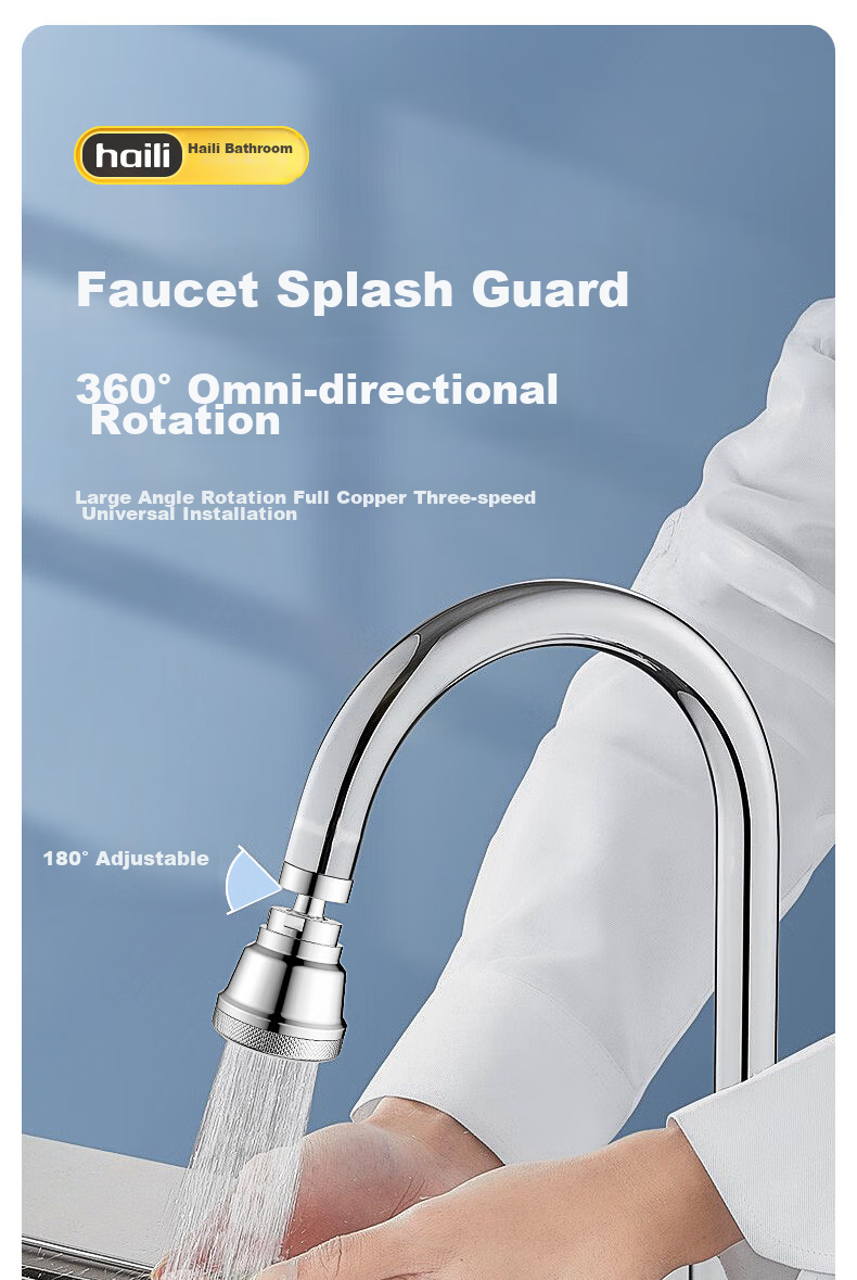 Haili Faucet Extender for Kitchen Sink And Bowl, Three-Level Universal Copper Anti-Splash Head with Aerator, Extended Version Q18 1