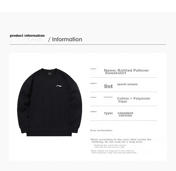 Li-Ning Sports Sweatshirt for Men, Spring 2026 Round Neck Pullover, Hoodless Simple Solid Color Loose Casual Workout Fitness Long-Sleeve Top 13