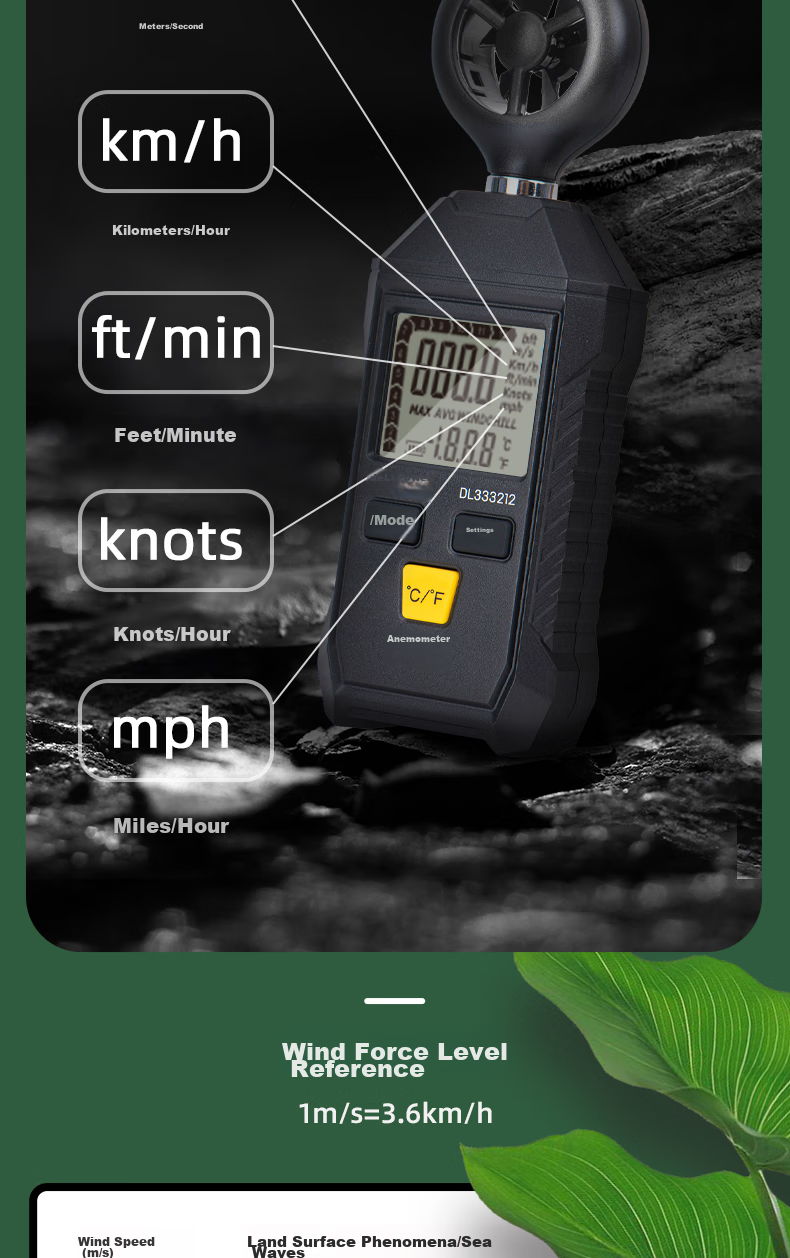 Deli Digital High-Precision Integrated Anemometer, Temperature Meter, Wind Speed Sensor, Air Flow Meter, Wind Speed Sensor 8