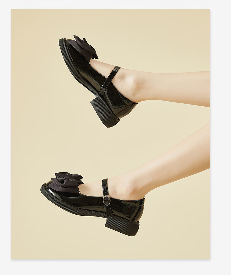 DAPHNE Mary Jane Leather Shoes for Women, Japanese JK Style Flat Soft Sole Bow Tie Flats 4623101026 Black Size 35 6