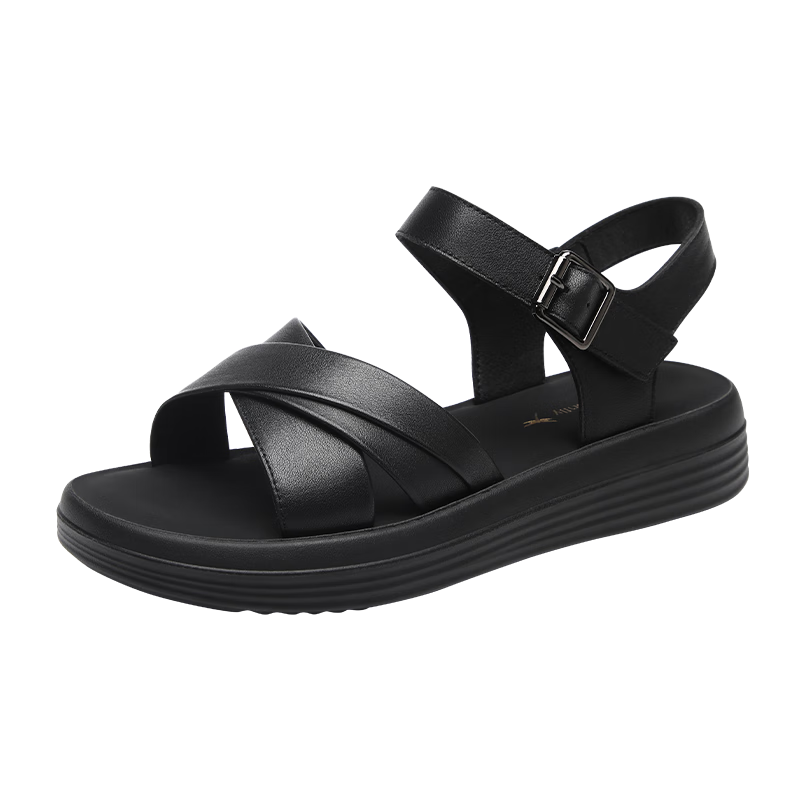 RED DRAGONFLY Mom's Sandals for Women, Summer Middle-Aged And Elderly Beach Shoes, Flat Soft Sole Women's Slippers WTK245571 Black Size 38