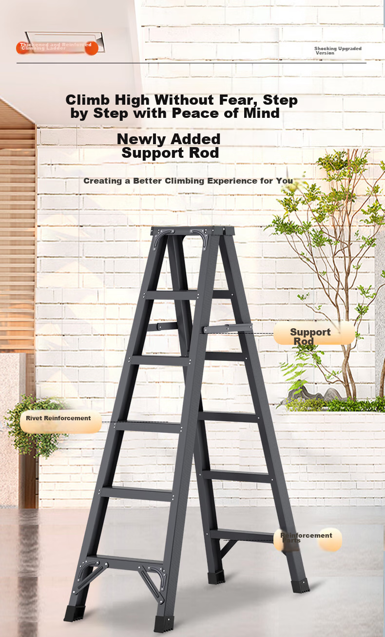 Cenggao Aluminum Alloy Household A-Frame Ladder, Foldable Engineering Ladder, Warehouse Industrial Ladder, Deep Space Gray Reinforced And Sturdy Model, 5 Steps 9