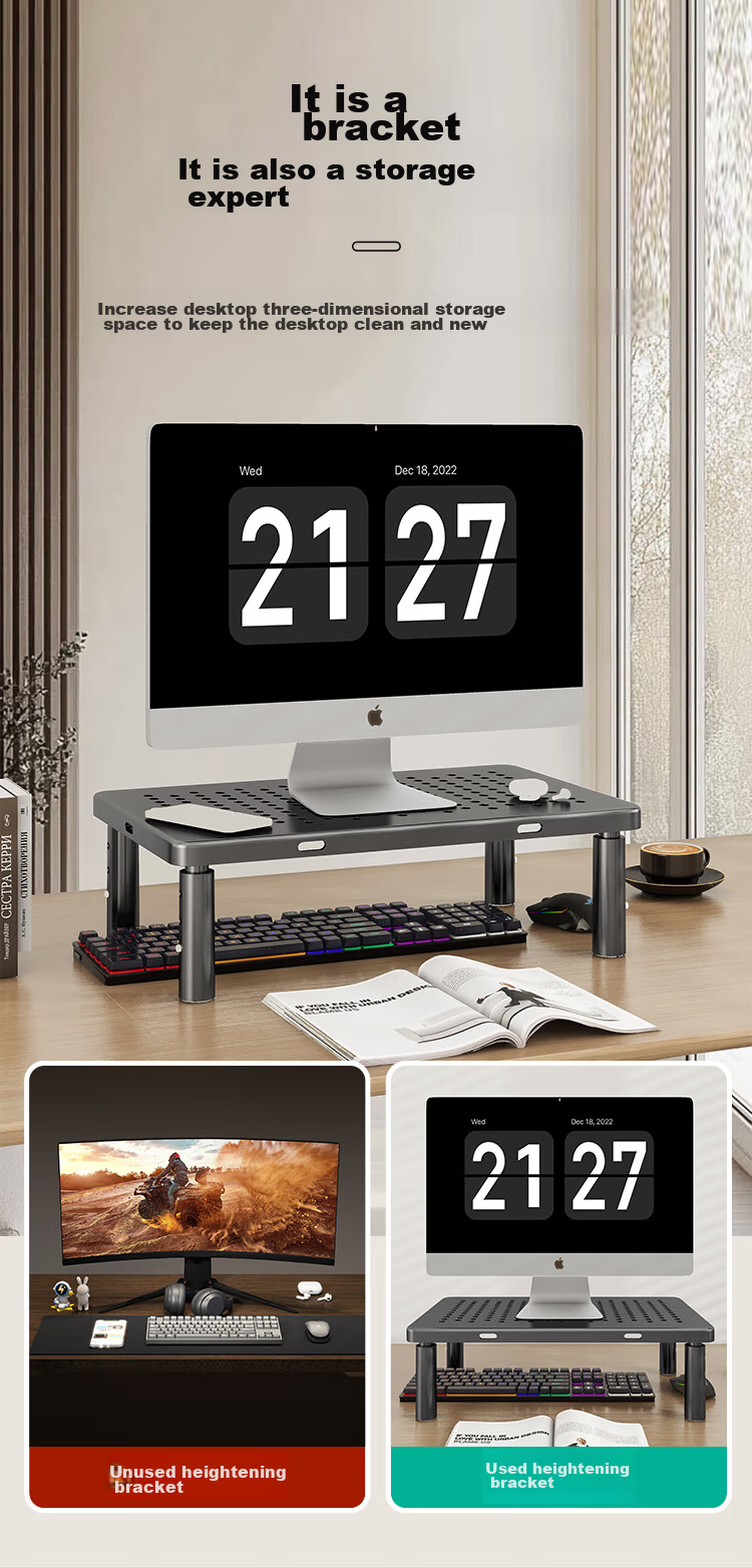 ATSCORE Monitor Riser Stand, Laptop Stand, Laptop Cooler, Desktop Computer Monitor Desk Keyboard Storage Base Storage Rack 5
