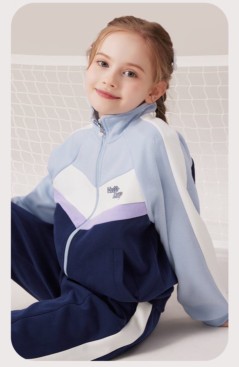 Hello Kitty Girls' Sportswear Set Children's Jacket Spring Autumn Big Kids Sweatshirt Sports Pants Sportswear Two-Piece Set 074 Blue 110 9