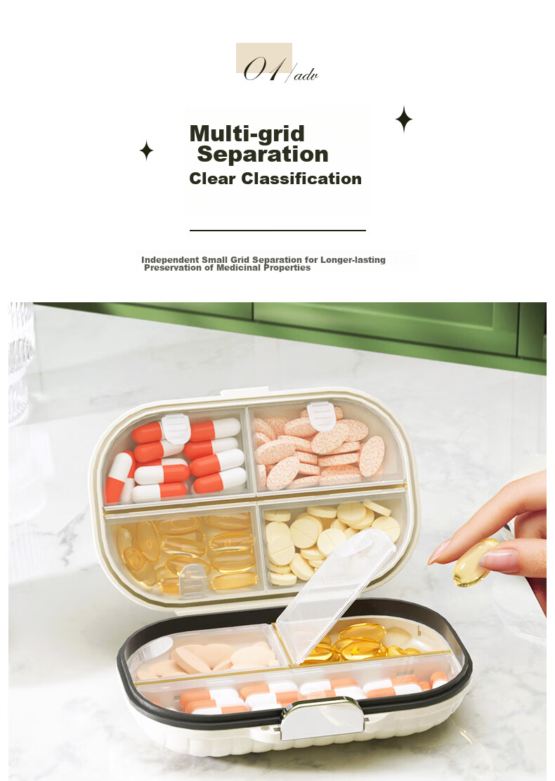 Baicaoyuan Portable Pill Organizer, Weekly Dosing Box, Seven-Day Travel Pill Dispenser, Personal Medicine Container, Sealed Moisture-Proof Large Capacity 5