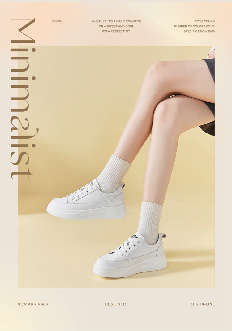 ZHR Women's Casual White Sneakers Soft Sole Breathable Low-top Comfortable Shoes AH105F White Size 34 1