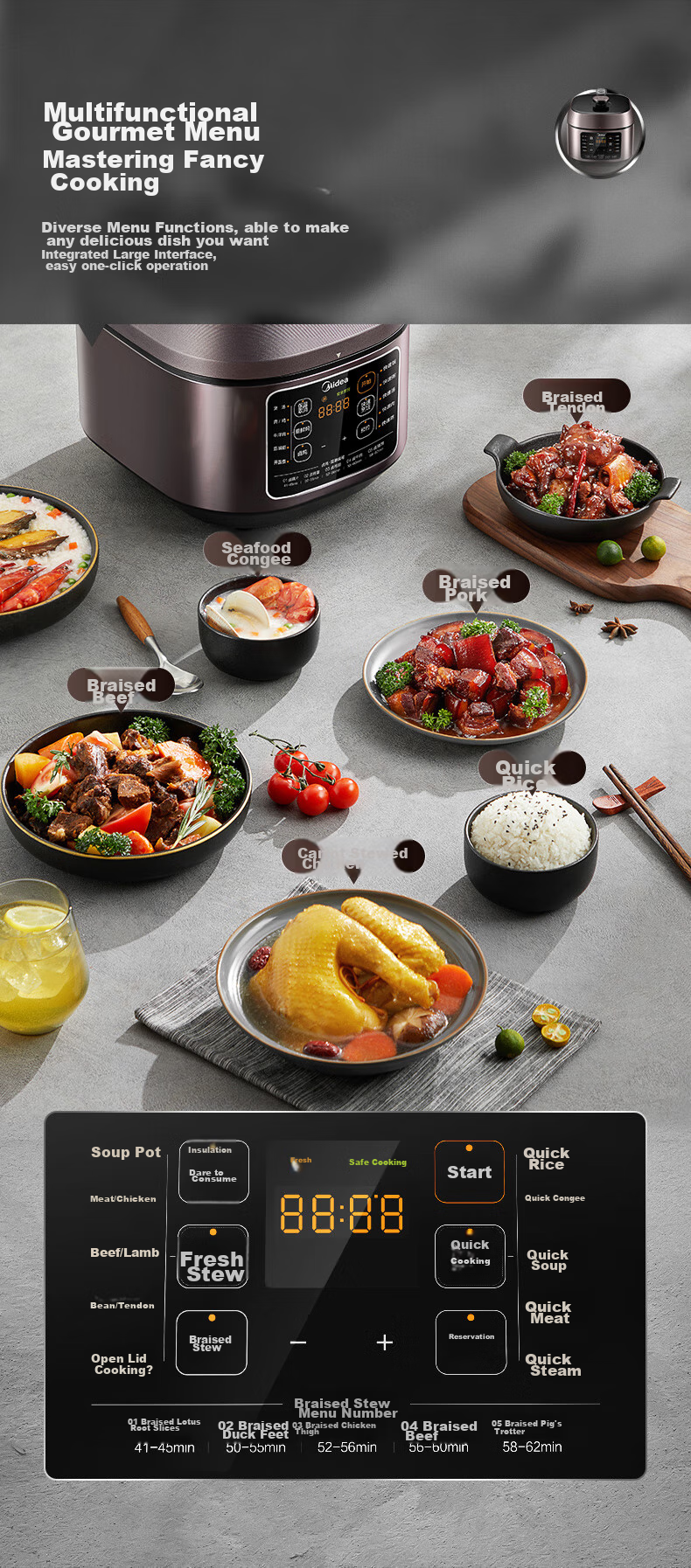 Midea Electric Pressure Cooker, 5L Stainless Steel Inner Pot without Coating, Household High-Pressure Cooker, Multifunctional Smart Lid with Timer, Steam And Boil Separately, Less Salt for Better Flavor, MY-C540G 14