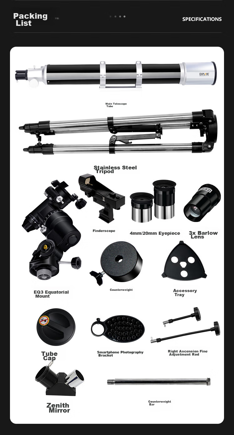 EXPLORE SCIENTIFIC 80EQ3 Astronomy Telescope Large Aperture Professional High-Definition High-Power Stargazing Kids Gift 29