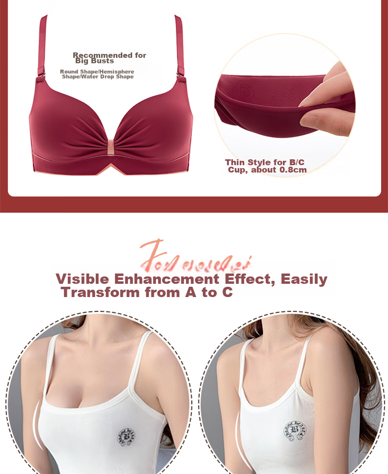 LangSha Zodiac Year Bra Set, Red Wedding, Small Chest Push-Up, Wireless, Horse Year, Side Support Bra, Women's Underwear, Size 32 7