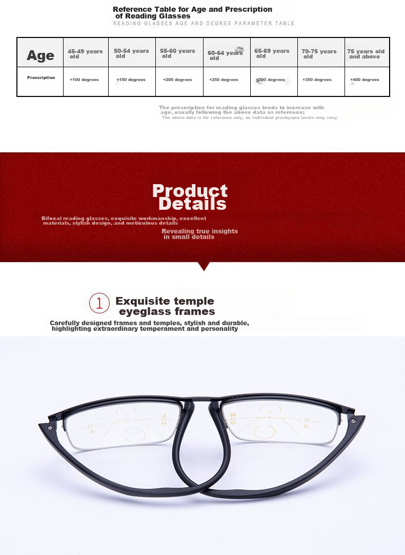 LESCA LUNETIER German Technology Automatic Zoom Reading Glasses for Men, Smart Bifocal Imported Anti-Blue Light Semi-Rimless Reading Glasses for Elderly Wome 11