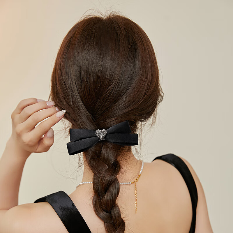 CHIMERA Chanel-Style Bow Heart Hair Clip, Top Clip, Spring Clip, Back of Head Half-Up Hairstyle Accessory, Women's Birthday Gift