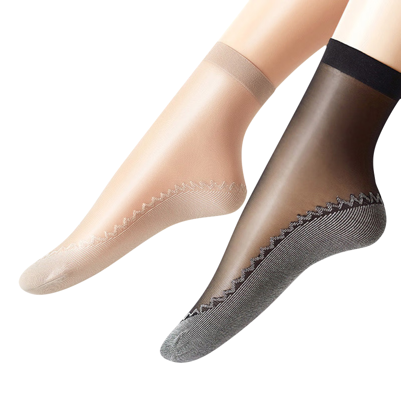 LangSha Women's Thigh-High Stockings, Spring And Summer, Non-Slip Sole, Sweat-Absorbing, Ultra-Thin, Anti-Snagging, Wear-Resistant, 7A Antibacterial, Nude And Transparent Mid-Calf Socks