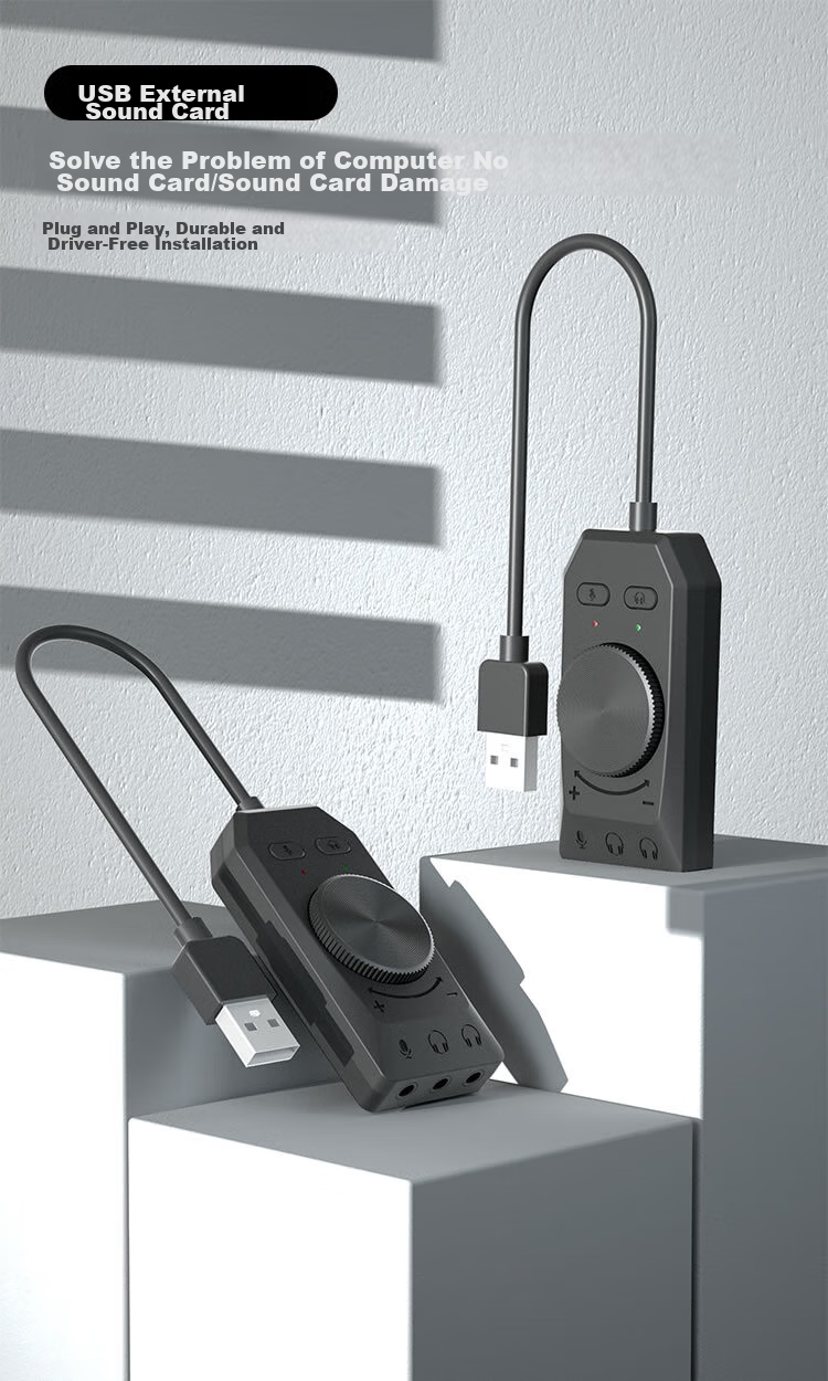 MOGE USB External 7.1 Sound Card, Plug-And for Desktop And Laptop, Independent Gaming Headset Converter, Wired Microphone, USB External Sound Card Converter MC2202 1