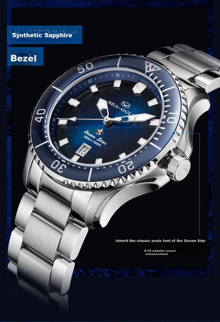 SEAGULL Men's Automatic Mechanical Watch, Ocean Pro Men's Watch Birthday Gift Diving Watch 1213 (Black 40mm) 19