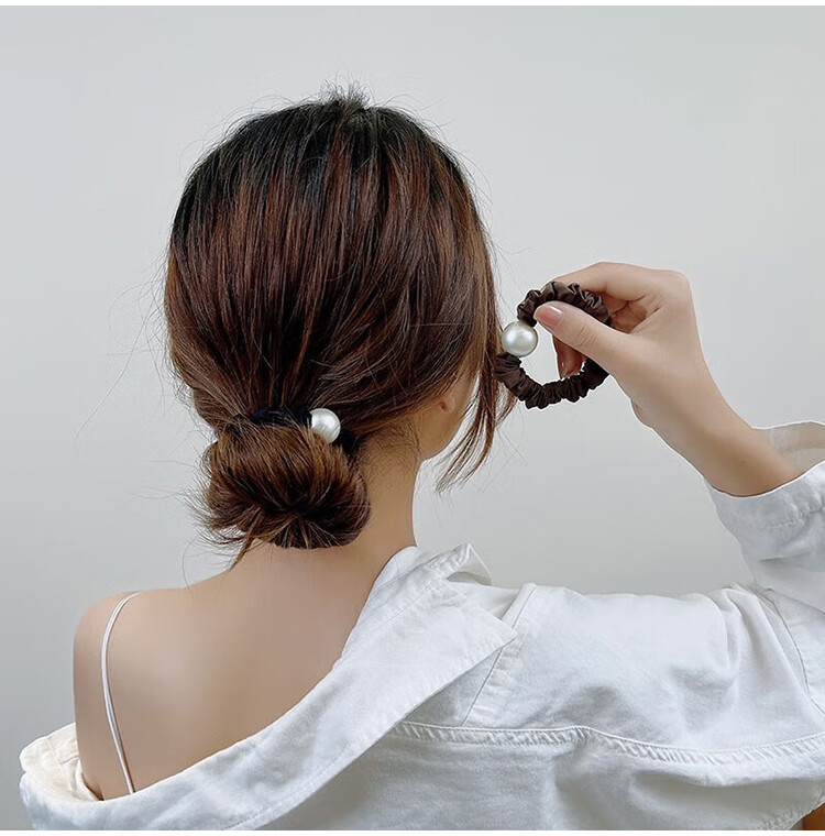 Yefili Two-Piece Premium Round Bead Small Intestine Hair Tie Elastic Ponytail Holder Hair Accessory 4