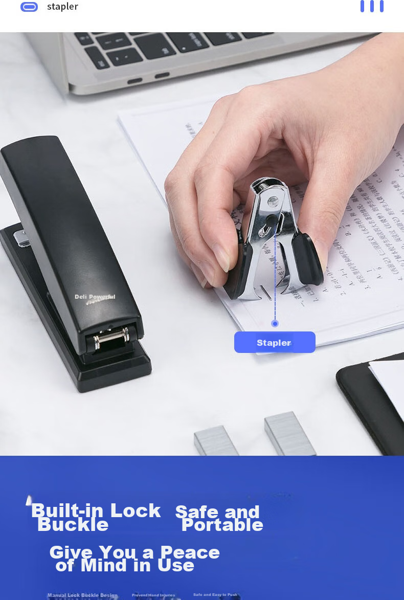 Deli Small Stapler Set, Office Supplies, Stationery for Students, with Staples And Staple Remover, Medium-Sized Large Stapler, Compact Office Use, 0354 Honor Black 13