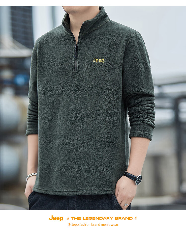 JEEP Men's Sweatshirt, Loose-Fitting Long-Sleeve T-Shirt for Autumn And Winter, Fleece-Lined Thick Casual Clothing for Men, Black, Size M 16