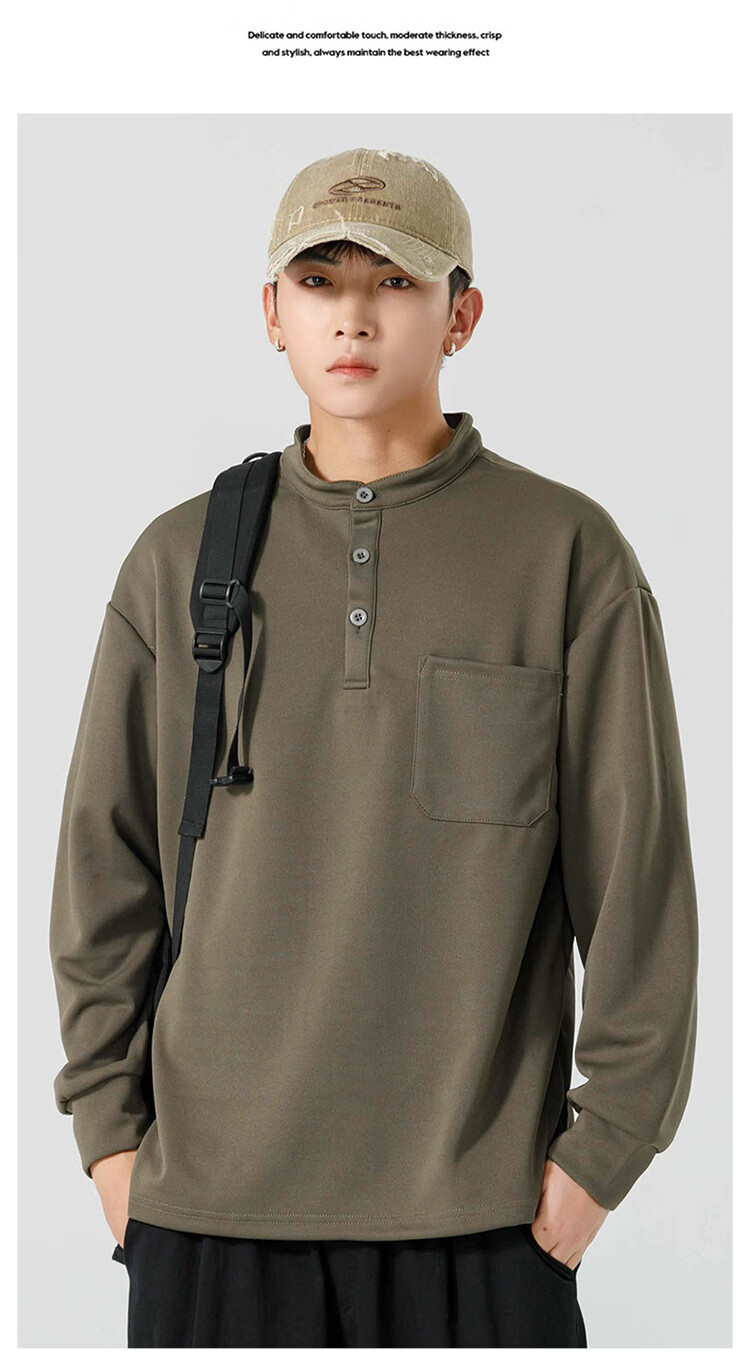 Dingfengbaoluo American Streetwear Men's Long Sleeve T-Shirt Spring Summer Crewneck Sweatshirt Loose Casual Base Shirt MT41 Black XL 17